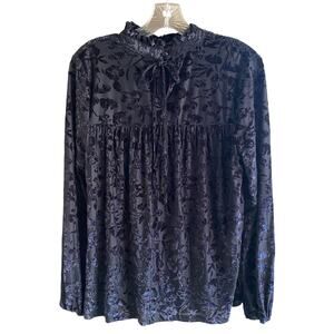 Whimsigoth Black Velvet Burnout Top M Smocking Goth Witchy Fairy Grunge